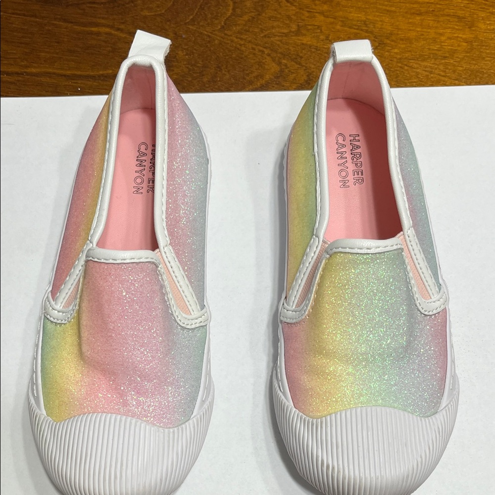 NWOT Harper Canyon Kids Glitter Slip-On Sneakers - Pink and Yellow